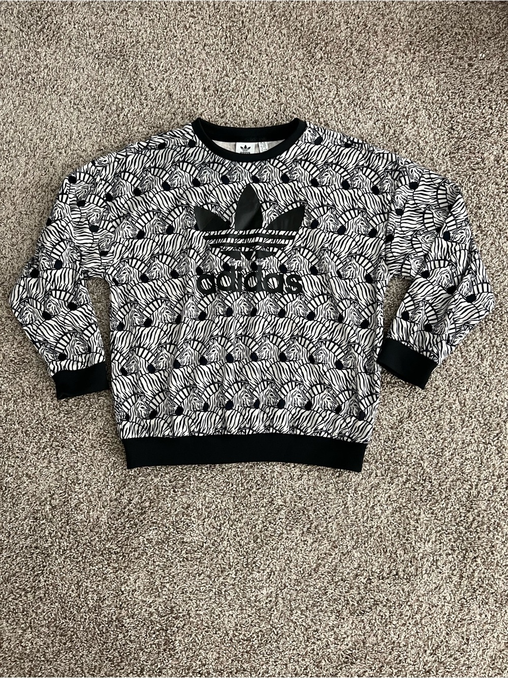 adidas Black & White Zebra-Print Crewneck Sweatshirt